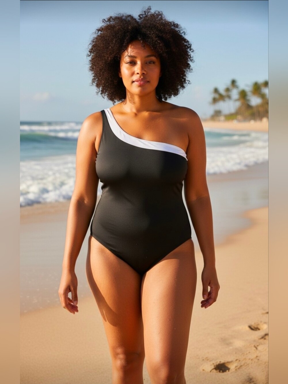 Swimsuits For All One-Shoulder Black & White Women’s Swimsuit Sz 28 New